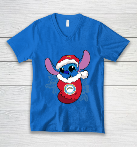 Los Angeles Chargers Christmas Stitch In The Sock Funny Disney NFL V-Neck T-Shirt 6