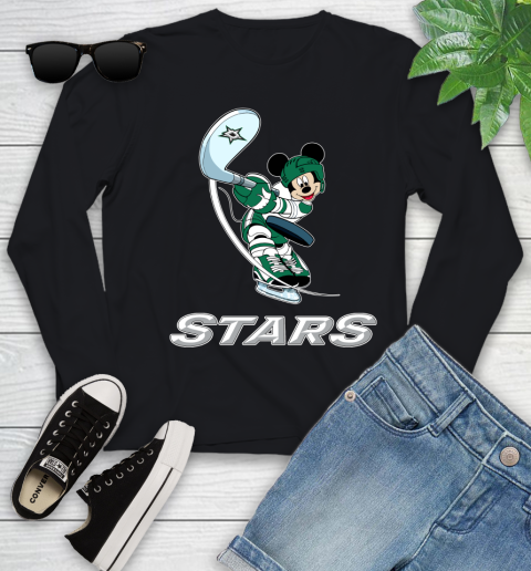 NHL Hockey Dallas Stars Cheerful Mickey Mouse Shirt Youth Long Sleeve