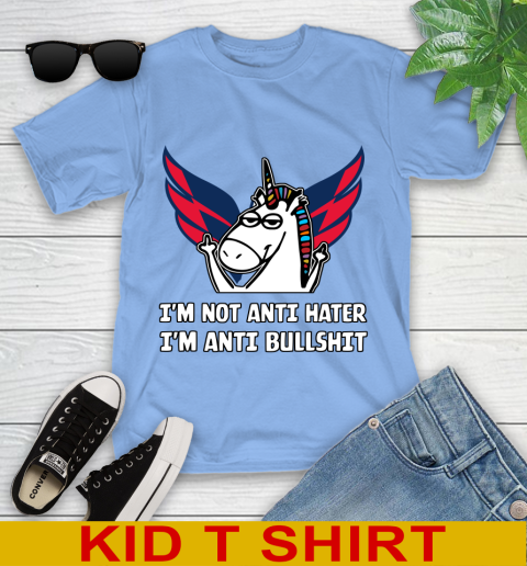 Washington Capitals NHL Hockey Unicorn I'm Not Anti Hater I'm Anti Bullshit Youth T-Shirt 11