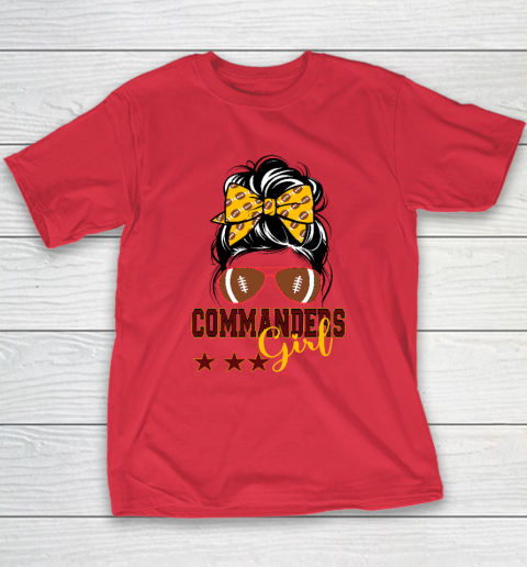 Retro Commanders Girl Messy Bun Sports Fan Team Matching Youth T-Shirt 7