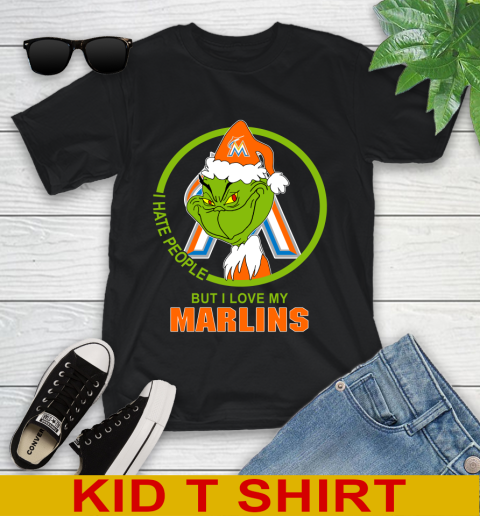 Miami Marlins MLB Christmas Grinch I Hate People But I Love My Favorite Baseball Team Youth T-Shirt 2