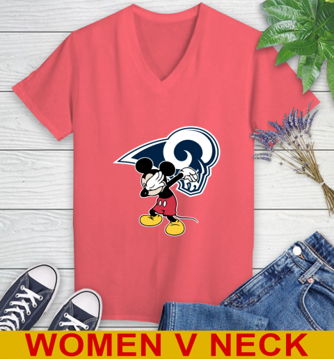 Los Angeles Rams NFL Football Dabbing Mickey Disney Sports Women's V-Neck T-Shirt 7