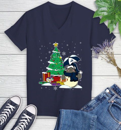 Los Angeles Rams NFL Football Cute Tonari No Totoro Christmas Sports Women's V-Neck T-Shirt 12