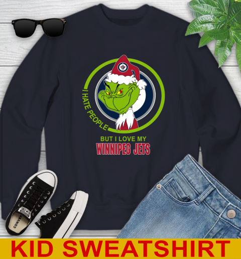 Winnipeg Jets NHL Christmas Grinch I Hate People But I Love My Favorite Hockey Team Youth Sweatshirt 3