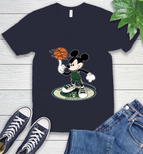NBA Basketball Milwaukee Bucks Cheerful Mickey Disney Shirt V-Neck T-Shirt 3