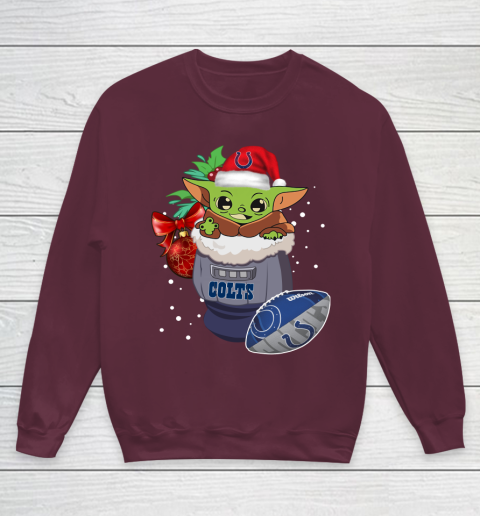 Indianapolis Colts Christmas Baby Yoda Star Wars Funny Happy NFL Youth Sweatshirt 5