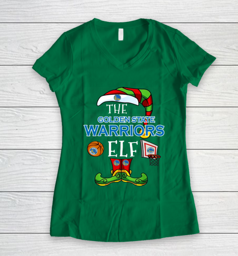 Golden State Warriors Christmas ELF Funny NBA Women's V-Neck T-Shirt 3