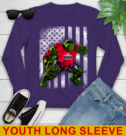 LA Clippers Hulk Marvel Avengers NBA Basketball American Flag Youth Long Sleeve 4