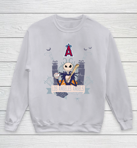 MLB Los Angeles Angels Baseball Jack Skellington Halloween Youth Sweatshirt 3