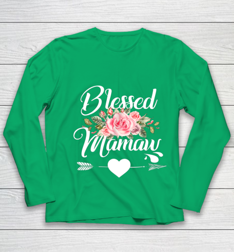 Blessed Mamaw Thanksgiving Christmas Floral Gift For Grandma Youth Long Sleeve 4