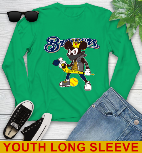 Milwaukee Brewers MLB Baseball Mickey Peace Sign Sports Youth Long Sleeve 7