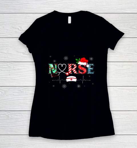 Womens Nurse Christmas Santa Hat Funny Nurse Xmas Gift Women's V-Neck T-Shirt