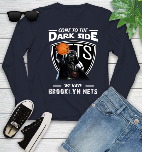 NBA Come To The Dark Side We Have Brooklyn Nets Star Wars Darth Vader Basketball Youth Long Sleeve 2