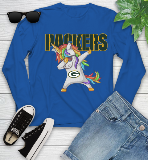Green Bay Packers NFL Football Funny Unicorn Dabbing Sports Youth Long Sleeve 9