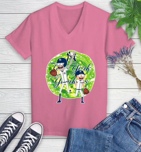 MLB New York Yankees Rick And Morty Baseball Sports Women's V-Neck T-Shirt 13