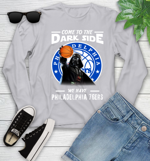 NBA Come To The Dark Side We Have Philadelphia 76ers Star Wars Darth Vader Basketball Youth Long Sleeve 5