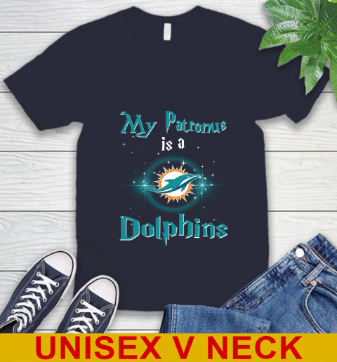 NFL Football Harry Potter My Patronus Is A Miami Dolphins V-Neck T-Shirt 2