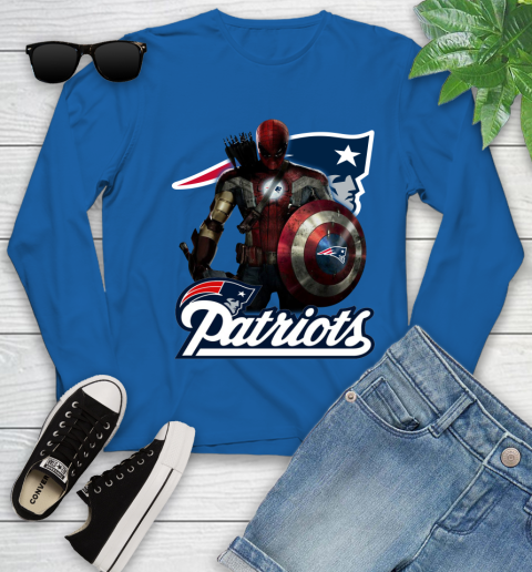 NFL Captain America Thor Spider Man Hawkeye Avengers Endgame Football New England Patriots Youth Long Sleeve 9