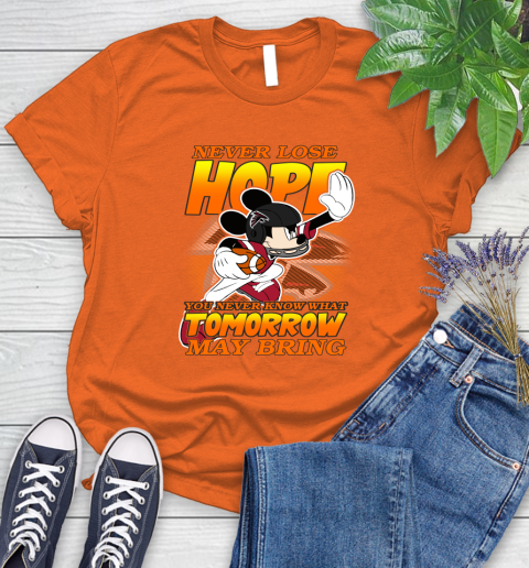 Atlanta Falcons NFL Football Mickey Disney Never Lose Hope (1) Women's T-Shirt 3
