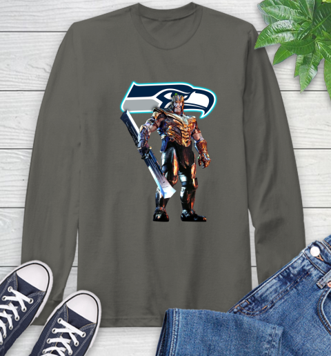 NFL Thanos Gauntlet Avengers Endgame Football Seattle Seahawks Long Sleeve T-Shirt 8