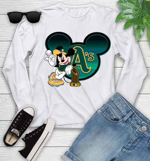 MLB Oakland Athletics The Commissioner's Trophy Mickey Mouse Disney Youth Long Sleeve