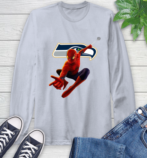 NFL Spider Man Avengers Endgame Football Seattle Seahawks Long Sleeve T-Shirt 6