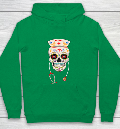 Nurse Sugar Skull Shirt Halloween Day Of The Dead Dia De Los Youth Hoodie 4
