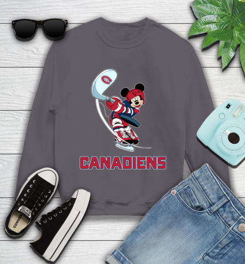 NHL Hockey Montreal Canadiens Cheerful Mickey Mouse Shirt Youth Sweatshirt 5