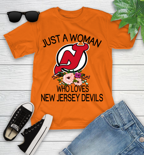 NHL Just A Woman Who Loves New Jersey Devils Hockey Sports Youth T-Shirt 4