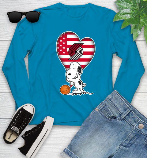 Portland Trail Blazers NBA Basketball The Peanuts Movie Adorable Snoopy Youth Long Sleeve 7