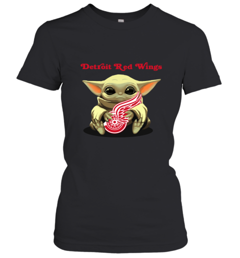 Baby Yoda Hugs The Detroit Redwings Ice Hockey Women's T-Shirt