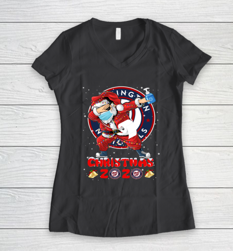 Washington Nationals Funny Santa Claus Dabbing Christmas 2020 MLB Women's V-Neck T-Shirt 6