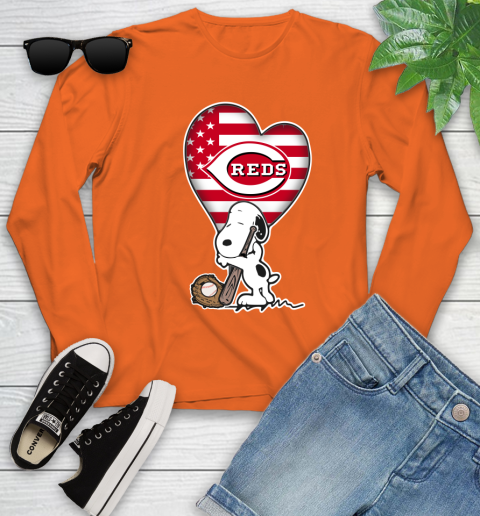 Cincinnati Reds MLB Baseball The Peanuts Movie Adorable Snoopy Youth Long Sleeve 4