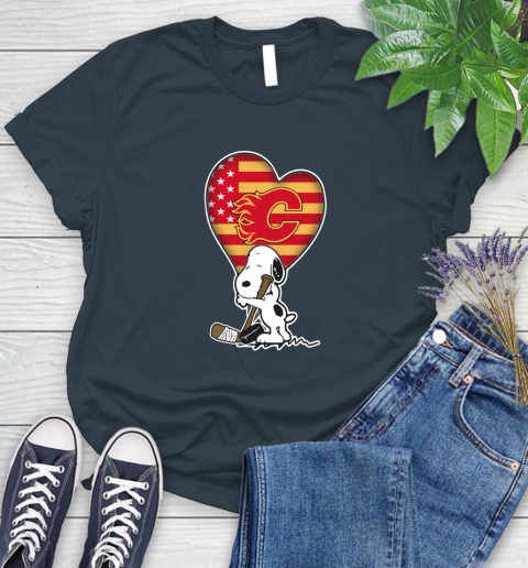 Calgary Flames NHL Hockey The Peanuts Movie Adorable Snoopy Women's T-Shirt 8