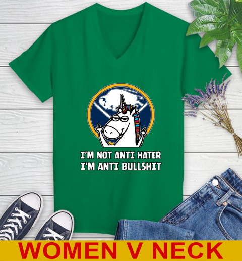 Buffalo Sabres NHL Hockey Unicorn I'm Not Anti Hater I'm Anti Bullshit Women's V-Neck T-Shirt 6