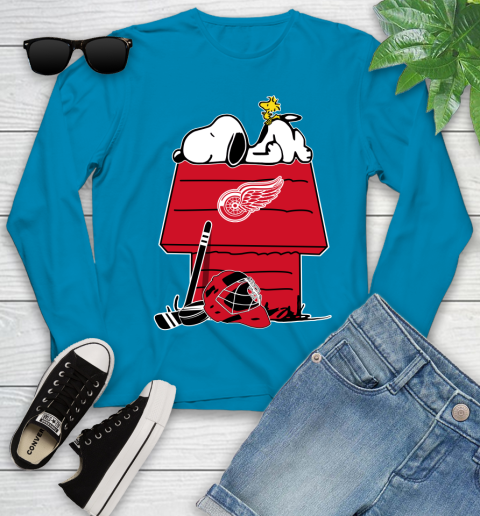 Detroit Red Wings NHL Hockey Snoopy Woodstock The Peanuts Movie Youth Long Sleeve 7
