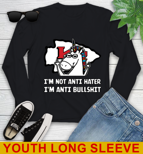 Kansas City Chiefs NFL Football Unicorn I'm Not Anti Hater I'm Anti Bullshit Youth Long Sleeve 2