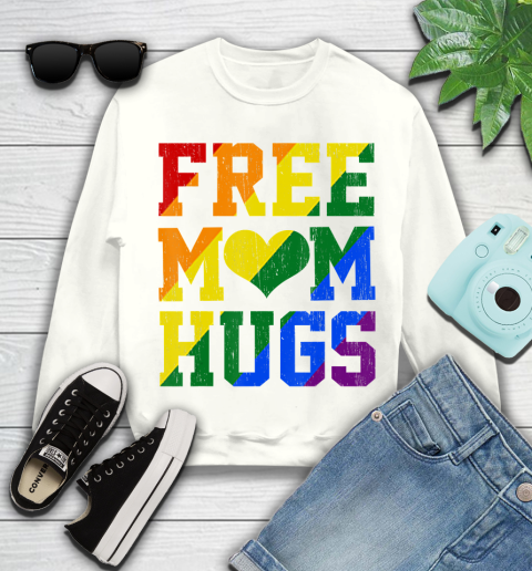 Nurse Shirt Vintage Free Mom Hugs Rainbow Heart LGBT Pride Month 2020 T Shirt Youth Sweatshirt