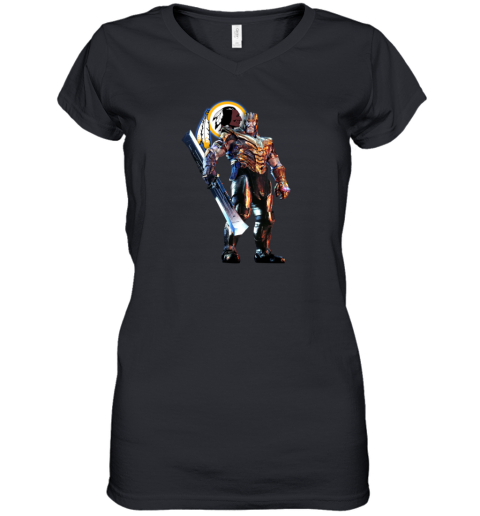 NFL Thanos Marvel Avengers Endgame Football Washington Redskins Women's V-Neck T-Shirt