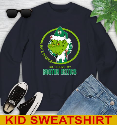 Boston Celtics NBA Christmas Grinch I Hate People But I Love My Favorite Basketball Team Youth Sweatshirt 3
