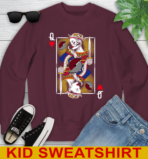 NBA Basketball Portland Trail Blazers The Queen Of Hearts Card Shirt Youth Sweatshirt 4