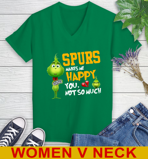 NBA San Antonio Spurs Makes Me Happy You Not So Much Grinch Basketball Sports Women's V-Neck T-Shirt 5
