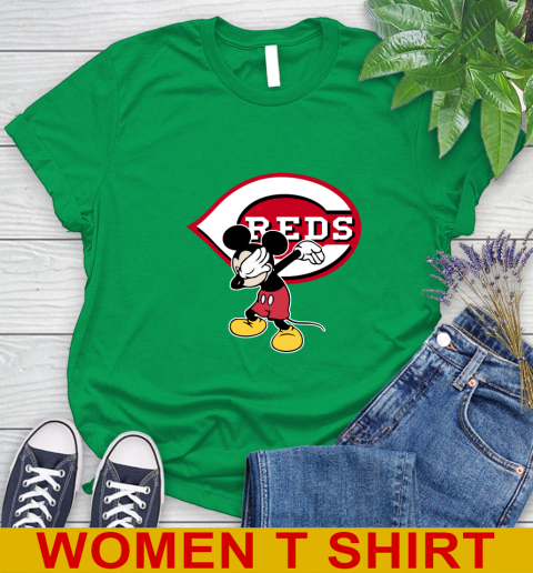Cincinnati Reds MLB Baseball Dabbing Mickey Disney Sports Women's T-Shirt 6