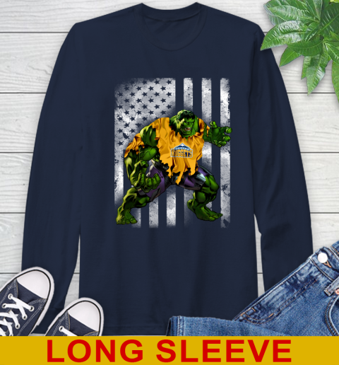 Denver Nuggets Hulk Marvel Avengers NBA Basketball American Flag Long Sleeve T-Shirt 3
