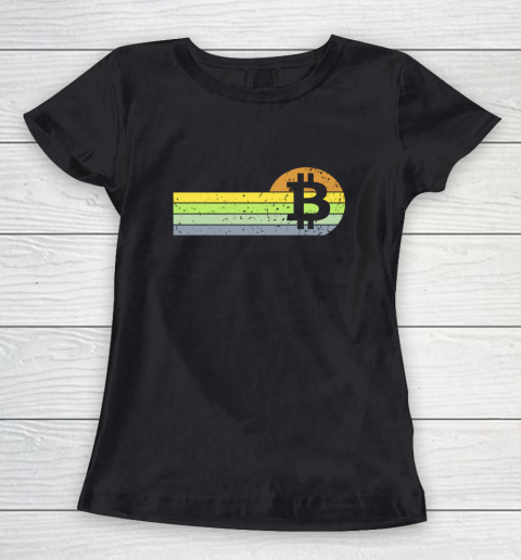 Bitcoin BTC Vintage Sunset Crypto Cryptocurrency Blockchain Women's T-Shirt