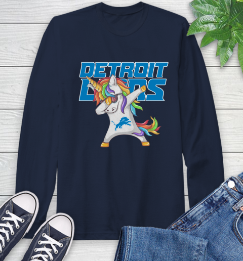 Detroit Lions NFL Football Funny Unicorn Dabbing Sports Long Sleeve T-Shirt 4