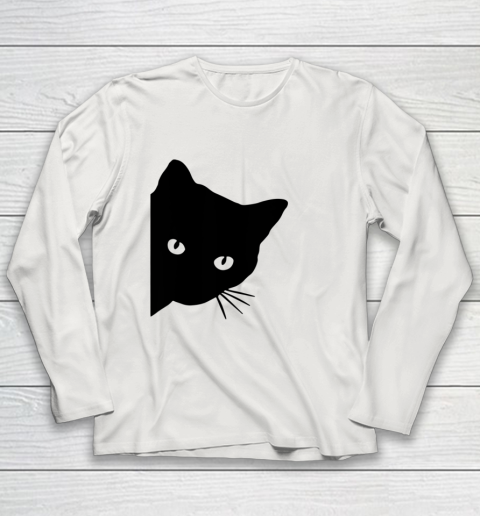 Black Cat Face Watching Funny Cat Halloween Gifts Cat Lovers T Shirt.QZSPTYUYC4 Youth Long Sleeve 8