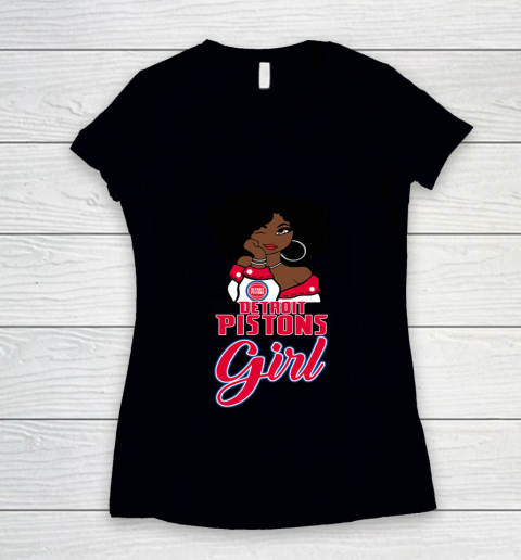 Detroit Pistons Girl NBA Women's V-Neck T-Shirt