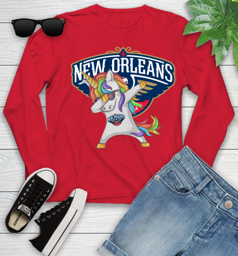 New Orleans Pelicans NBA Basketball Funny Unicorn Dabbing Sports Youth Long Sleeve 11