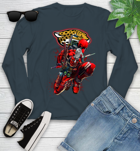 NFL Deadpool Marvel Comics Sports Football Jacksonville Jaguars Youth Long Sleeve 8